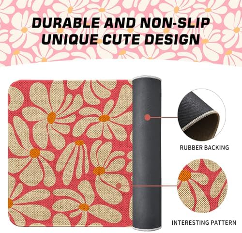 Spring Daisy Floral Kitchen Mats Decor, Pink Retro Groovy Flower Power Kitchen Rugs Sets of 2, Vintage 1970s Floral Rug Home Decorations Indoor, 17" x 30" and 17" x 47" - Image 5