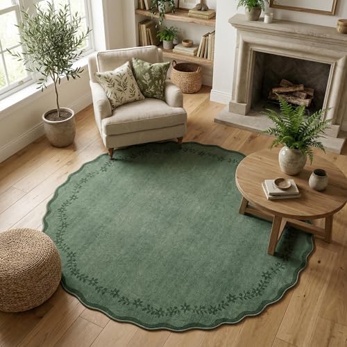 GarveeHome Round Rugs 6ft Scalloped Washable Circle Rug for Dining Room by GarveeHome