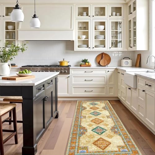 Kitchen Rugs Sets of 3 Non Slip Washable Kitchen Mats for Floor, Orange - Image 6