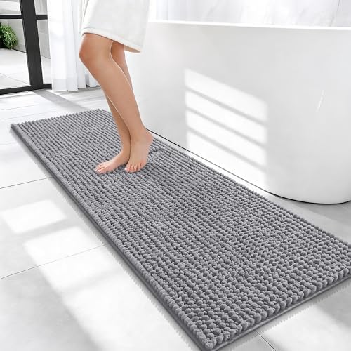 OLANLY Thick Chenille Bathroom Runner Rugs 47x17, Absorbent Bath Mat, Grey by OLANLY