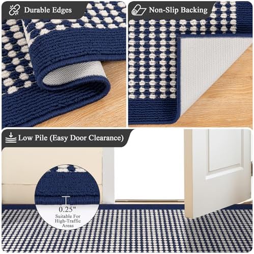 Ileading Hallway Runner Rug 2x6 ft,Washable Indoor Navy Carpet with Non Slip Rubber Backing,Low Pile Durable Kitchen Floor Mat for Laundry Entryway Door & High Traffic Areas - Image 4