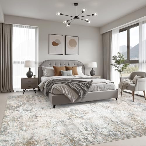 Area Rug Living Room: 4x6 Modern Washable Indoor Soft Carpet Brown - Image 3