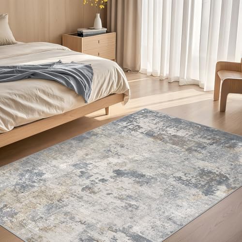 UERMEI 4x6 Area Rug Living Room Rugs - Washable Neutral Modern Abstract Soft Thin Rug Indoor Floor No Slip Rug Carpet for Bedroom Under Dining Table Home Office Decor - Blue Grey - Image 4