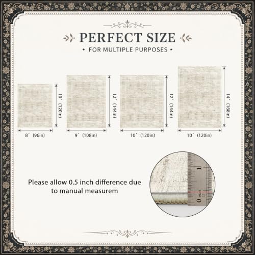 Area Rugs for Living Room Bedroom 9x12 Washable Non-Slip Vintage Beige - Image 5
