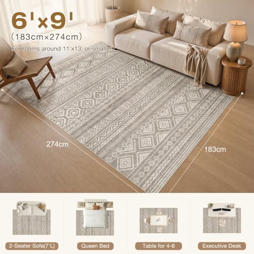 cotiled 6x9 Area Rugs for Living Room: Boho Washable Rug for Dining Room - Image 2