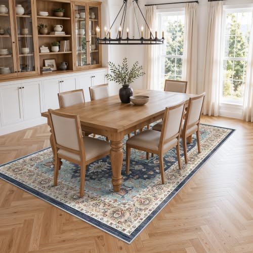 Vintage Area Rug 5x8: Machine Washable Area Rug for Living Room Blue Teal - Image 2