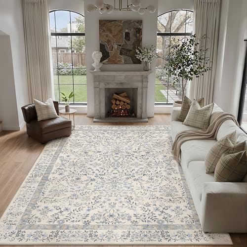 PureCozy 9x12 Blue Floral Area Rug Vintage Farmhouse Style - Image 2