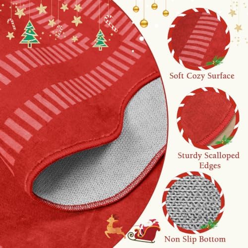 Washable 8x10 Christmas Area Rugs for Living Room, Solid Red Ultra-Thin Bedroom Rug Non-Slip Dining Room Rugs, Soft Scalloped Carpet for Nursery Kids Room Office - Image 4