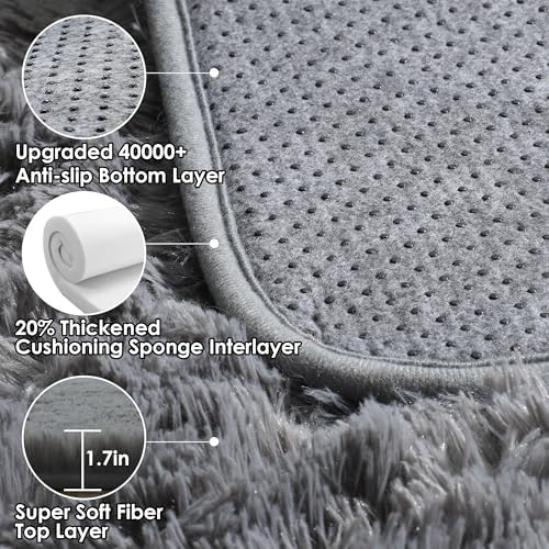 ONASAR Grey 6x9 Area Rugs for Living Room, Gray Large Fluffy Shag Rug for Bedroom, Ultra Soft Plush Big Indoor Floor Carpet for Kids Girls Boys Baby Teen Dorm Nursery Home Decor Aesthetic - Image 3