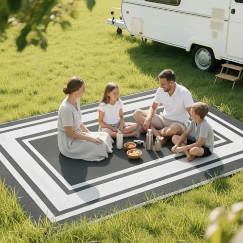 RURALITY Outdoor Rugs 8x10 Waterproof for Patios Clearance,Plastic Straw Mats for Backyard,Porch,Deck,Balcony,Reversible,Grey&White - Image 7