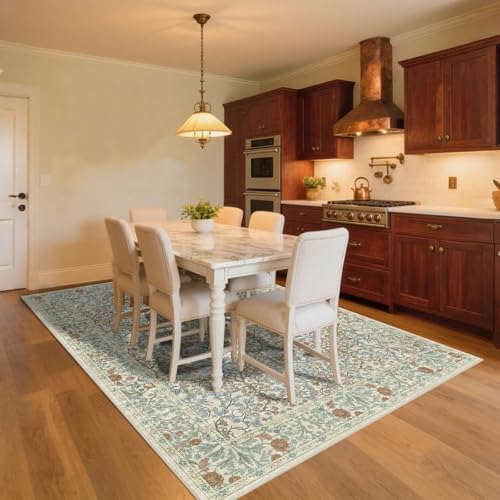 8x10 Washable Area Rugs for Living Room Soft Carpet (Beige Blue) - Image 3