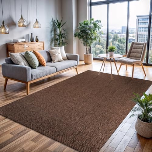 CAMILSON Easy Jute Rug 5x7, Indoor Outdoor Brown Color Fiber Area Rugs for Living Room Patio and Kitchen Rug, Solid Boho Woven Design, Easy-Cleaning, Washable Outside Carpet Alfombras (5 x 7) by CAMILSONIndoorOutdoorAreaRugs