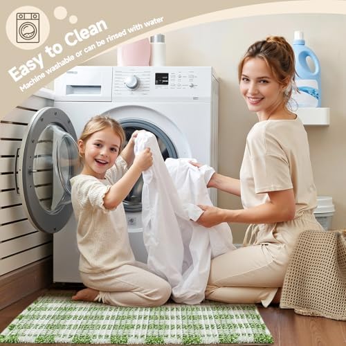 TYUU Waffle Bath Mat, Cute Bathroom Rugs Non Slip, 48x24 Green & White - Image 5