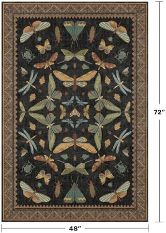 Insect Print Washable 4x6 Entryway Rug - Non-Slip Low Pile Area Rug for Large Kitchen, Bedroom, Office - Ultra Soft Aesthetic Decor, Black & Brown - Image 2