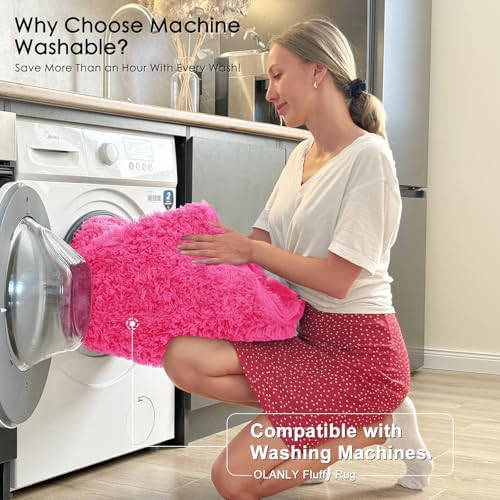 OLANLY 2x5 Machine Washable Runner Rugs for Hallway, Soft Fluffy Shaggy Bedside Rugs for Bedroom, Living Room, Indoor Floor Carpet for Kids Girls Boys, Nursery Rooms, Home Decor Aesthetic, Hot Pink - Image 2