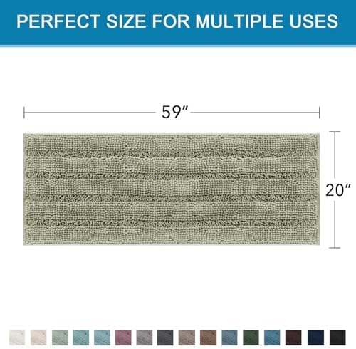 H.VERSAILTEX Bath Rugs for Bathroom Non Slip Bath Mats Thick Chenille Striped Bath Rug Runners 59" x 20" Absorbent Fluffy Soft Shaggy Mats Dry Fast Plush Area Carpet for Bath Room - Eucalyptus Green - Image 2
