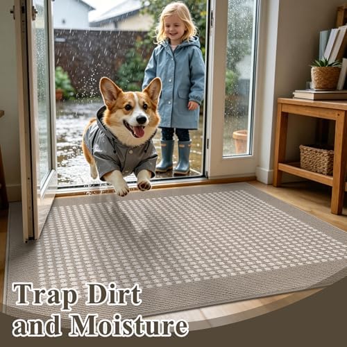 Ileading Indoor Door Mat, Absorbent Muddy Mats for Dogs, Low-Profile Entrance Welcome Mat with Non-Slip Rubber Backing, Washable Runner Carpet for Hallway,Entryway,Kitchen (Beige 32×48inch) - Image 3