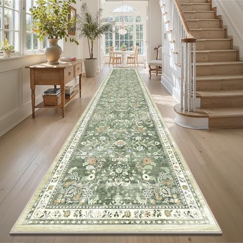Yamaziot 3x14 Washable Hallway Runner Rug Non Slip Floral Carpet,Sage Green by Yamaziot