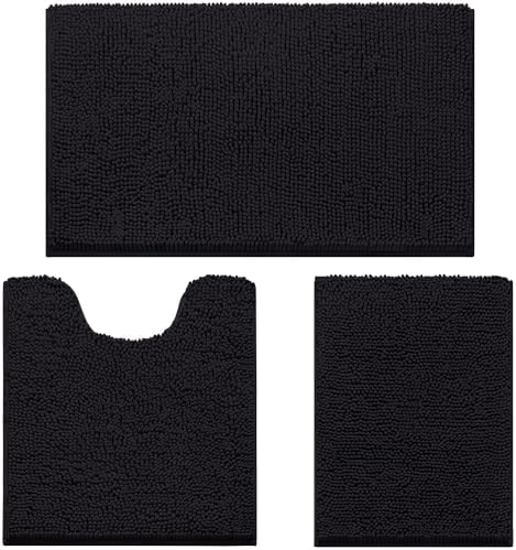 HOMEIDEAS Bathroom Rugs Set of 3, Super Soft Absorbent Chenille Bath Rugs by HOMEIDEAS