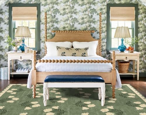 5x7 Living Room Area Rug - Green Boho Floral Scalloped Bedroom Rug - Image 4