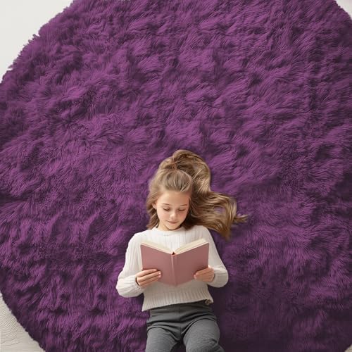 OLANLY Dark Purple Round Rugs for Bedroom - Machine Washable, 8 ft Circle Area Rugs for Living Room, Soft and Fluffy Shaggy Carpet for Teen Girl and Boys, Nursery Rooms, Dorms, Home Decor Aesthetic by OLANLY