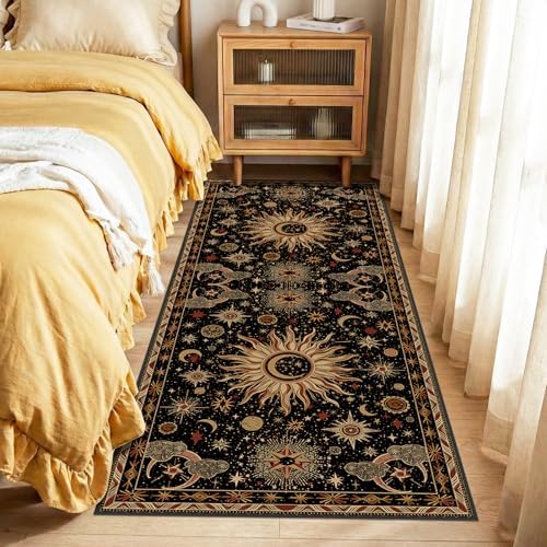Vacuum-Friendly, 2x6 Washable Area Rug, Black Gold Beige Red - Image 3