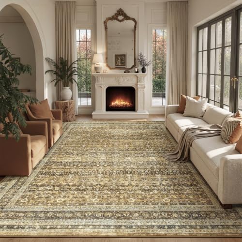 9x12 Area Rugs for Living Room Bedroom, Washable Vintage Boho Brown by Vibrug