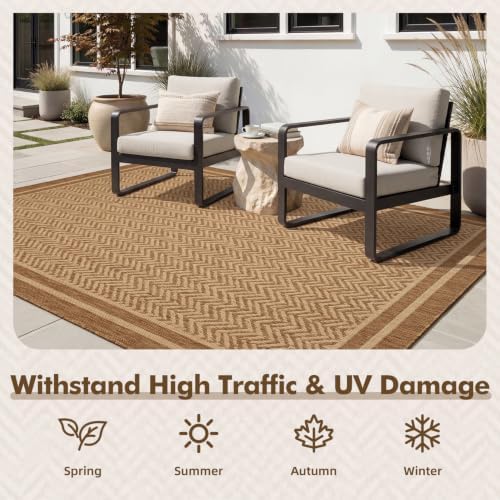 MontVoo-Outdoor Rug-Patio Rug 4x6 Polypropylene Indoor Outdoor Rugs Outdoor Carpet for Patio Deck Balcony Porch, Textured Weave, Durable for High Traffic, Fade-Resistant, Boho Farmhouse Neutral Brown - Image 4
