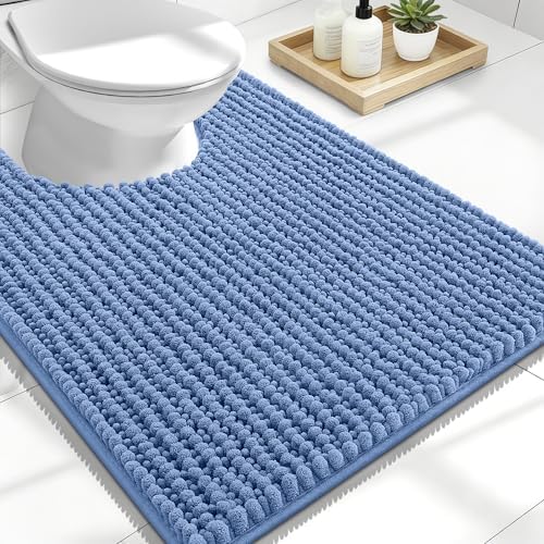 OLANLY Thick Chenille Toilet Rugs U-Shaped 24x20, Cornflower Blue by OLANLY