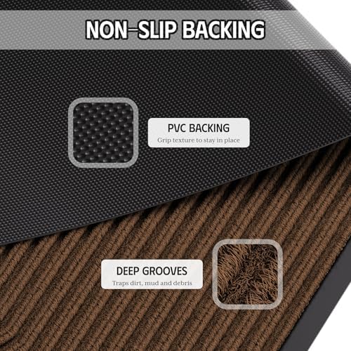Front Door Mat 3' x 5', Dirt Trapper Dog Door Mat for Mud Wet Shoes & Paws, Low Profile Heavy Duty Indoor Outdoor Mats, Absorbent and Fade Resistant, Non-Slip Commercial Floor Mat, Brown - Image 5
