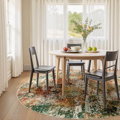 RELEANY Washable Round 6ft Area Rug for Living Room Green Multi - Image 2