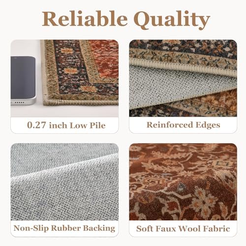 5x7 Area Rugs, Vintage Old Money Aesthetic Maximalist Print Rugs for Living Room Bedroom, Washable Non Slip Ultra Thin Carpet Rug for Dining Room Home Office, Deep Burnt Orange - Image 6