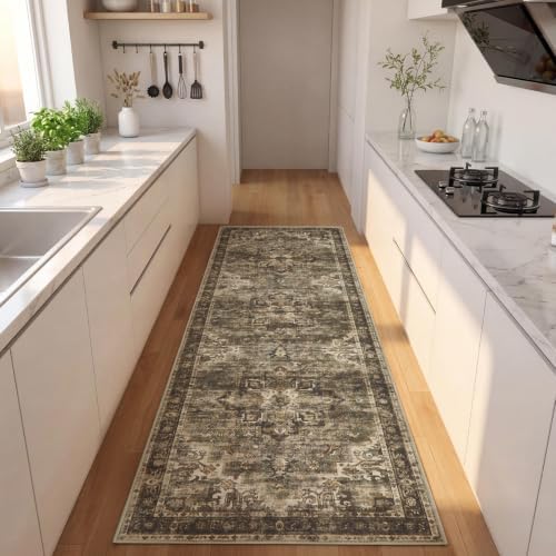 GarveeHome Washable Rug Runner 2x6 Vintage Runners for Hallways Olive Green - Image 3