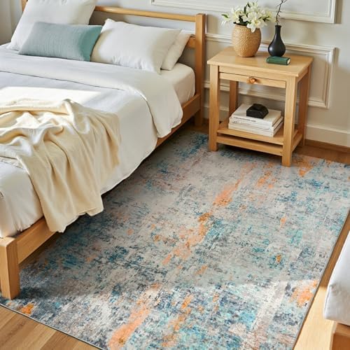 Entryway Rug 3x5 Blue Bedroom Area Rug Washable Non Slip Abstract Boho Rugs for Indoor Entry, Kitchen, Classroom, Bathroom, Kids Girls Room, Office, College Dorm Small Carpet - Image 2