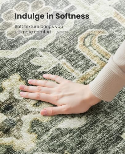 Amada Large 9x12 Washable Area Rug for Living Room, Green/Brown, Vintage - Image 6