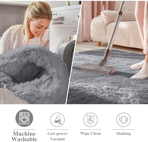 OLANLY Light Grey Round Rugs for Bedroom - Machine Washable, 3 ft Circle Area Rugs for Living Room, Soft and Fluffy Shaggy Carpet for Teen Girls and Boys, Nursery Rooms, Dorms, Home Decor Aesthetic - Image 2