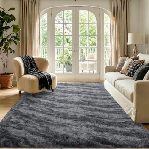 Noahas 6x9 Large Grey Fluffy Soft Area Rug Non-Slip for Living Room Bedroom - Image 2