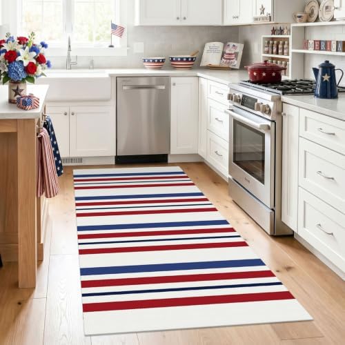KILOCOCO Patriotic Striped Rug 3x5 ft Washable Woven Rug for Front Door - Image 4