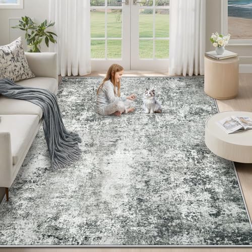 XLUEZ 5x7 Area Rugs for Living Room, Washable Modern Abstract Large Area Rug Neutral Soft Non Slip Kids Rug Stain Resistant Indoor Carpet for Bedroom Nursery Dining Room Playroom(Grey, 5'x7') by XLUEZ