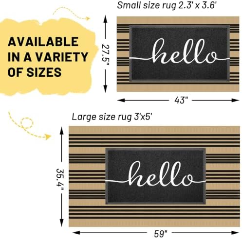 KILOCOCO Striped Rug 3x5 ft Washable Woven Front Door Rug, Brown and Black - Image 2