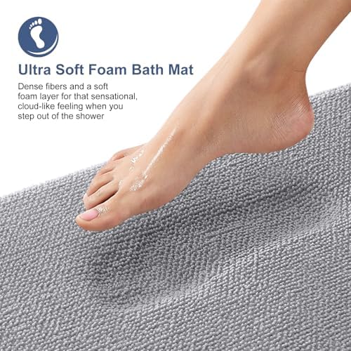OLANLY Thick Memory Foam Large Bathroom Rug 40x32, Absorbent Bath Mat, Grey - Image 2