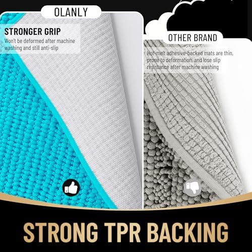 OLANLY Thick Chenille Bathroom Runner Rugs Mats 44x24, Aqua Sky - Image 5