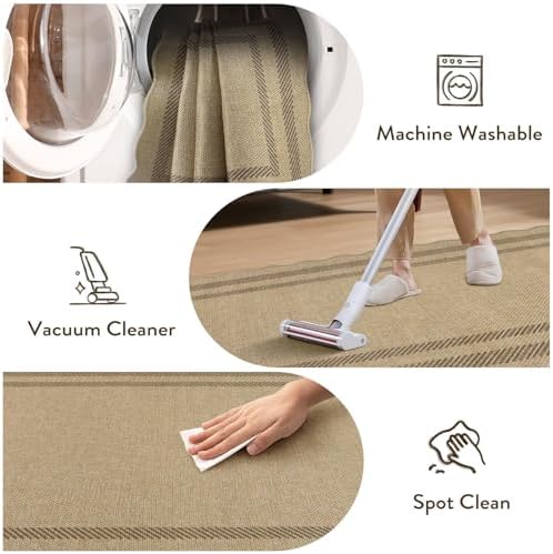 LIVEBOX Scalloped Washable 5x7 Outdoor Rug, Easy Jute Tan Rugs for Living Room, Indoor Geometric Rug for Bedroom, Farmhouse Non-Slip Rug Dining Room Mat Modern Carpet Area Rug for Patio Home Office - Image 5