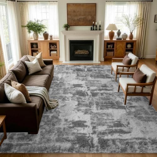 8x10 Extra Large Grey Fluffy Soft Area Rug Non-Slip for Living Room Bedroom - Image 2