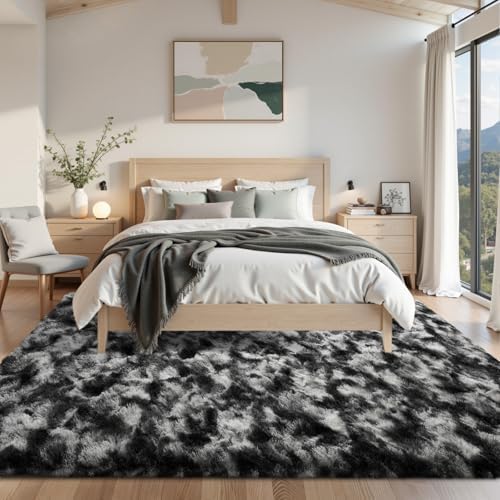 Area Rugs for Living Room 8x10Ft, Soft Fluffy Shagg Plush Bedroom Rug Non-Slip,Large Carpet for Nursery Kids Dorm Home Decor, Black - Image 3