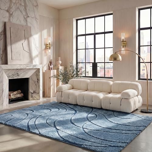 SAFAVIEH Florida Shag Rug 11'x15', Soft Plush Light Blue & Blue SG471-6065 - Image 6