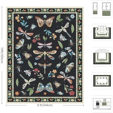 8x10 Area Rugs, Insect Ultra Soft Washable Rug Non Slip with Rubber Back, Stain Resistant Rugs for Living Room, Bedroom, Dining Room(Dark Black Butterfly) - Image 2