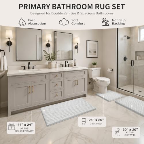 Yimobra Bathroom Rug Set 3 Piece, Super Water Absorbent Bath Mat Set, White - Image 2