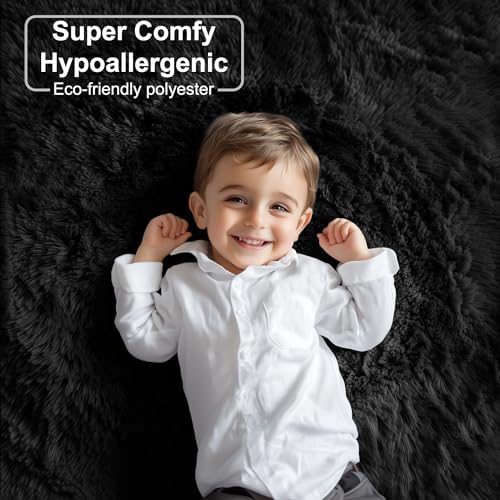 Black Round Rug 4Ft Area Rug, Cute Circle Rugs for Kids Bedroom Living Room - Image 2