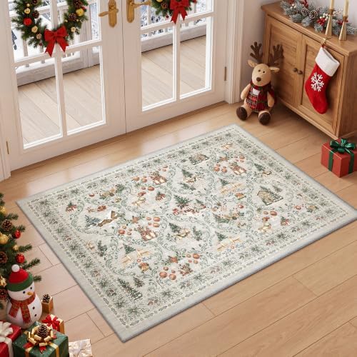 Christmas Area Rug 2x3, Washable Rugs for Entrance (2'x3', Grey) - Image 3